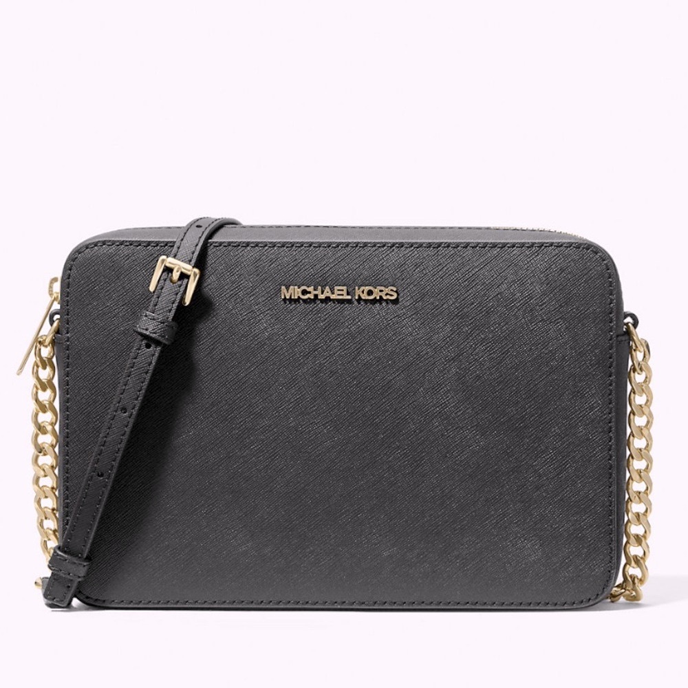 Michael Kors Jet Set Large Zip Crossbody Leather Black